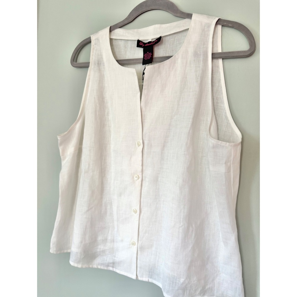 Y2K Lily Stanhope White 100% Linen Button Front Shell Top XL NWT Coastal Grandma - Picture 4 of 5
